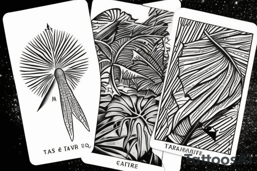 The star tarot card with water from a river along the edge and a starry background. Monstera deliciosa leaves in the bottom half of the card. XVII in the border. tattoo idea