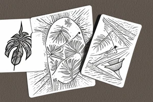 The star tarot card with water from a river along the edge and a starry background. Monstera deliciosa leaves in the bottom half of the card. XVII in the border. tattoo idea