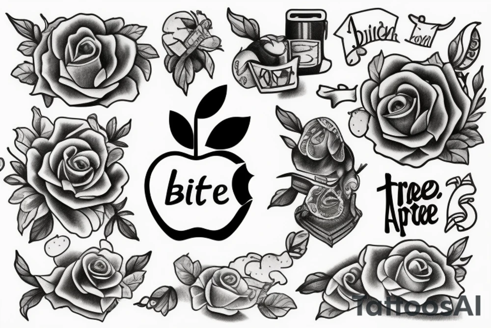 Apple with bite and the word freedom tattoo idea