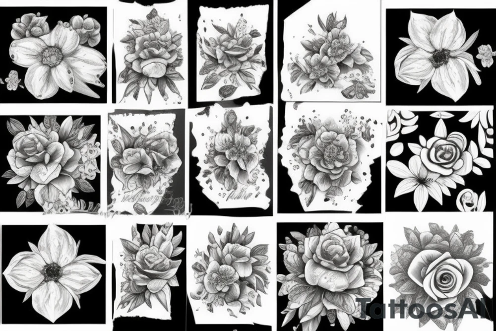composition florale sur bras complet tattoo idea
