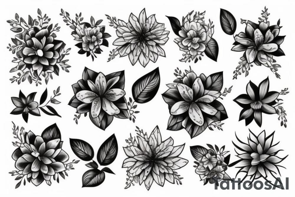 composition florale sur bras complet tattoo idea