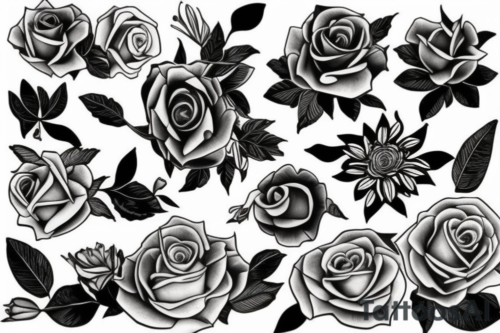 composition florale sur bras complet tattoo idea