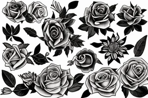 composition florale sur bras complet tattoo idea