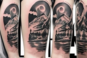 generate a tattoo idea with mountains and a cowboy sitting on a horse tattoo idea