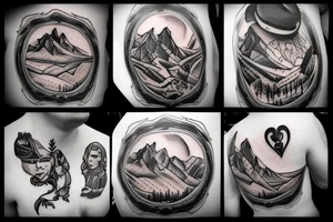 generate a tattoo idea with mountains and a cowboy sitting on a horse tattoo idea