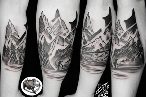 generate a tattoo idea with mountains and a cowboy sitting on a horse tattoo idea