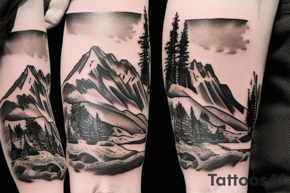 generate a tattoo idea with mountains and a cowboy sitting on a horse tattoo idea