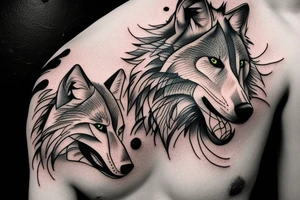 Wolf walking in the night on my right shoulder. tattoo idea