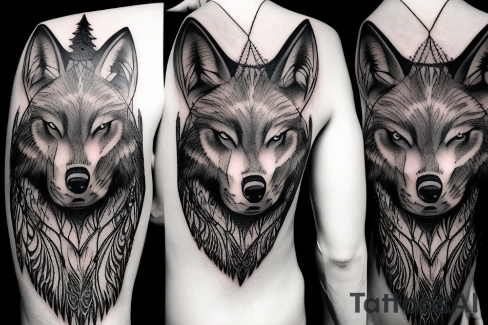 Wolf walking in the night on my right shoulder. tattoo idea