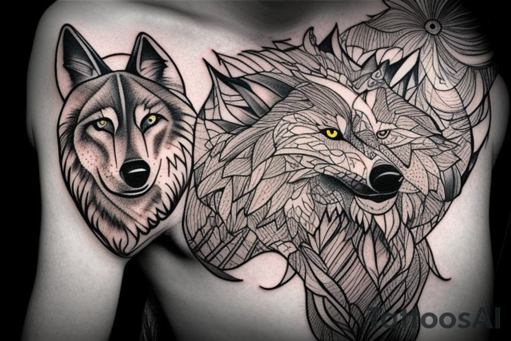 Wolf walking in the night on my right shoulder. tattoo idea