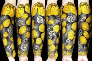 bright yellow banana on left forearm tattoo idea