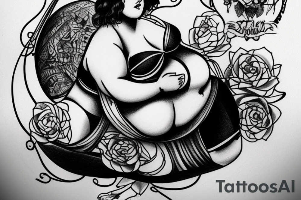 fat woman on a swing on my back tattoo idea
