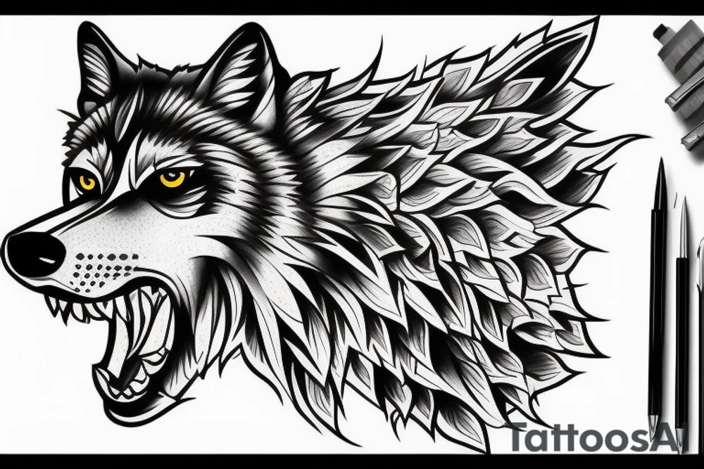 Wolf on right shoulder tattoo idea