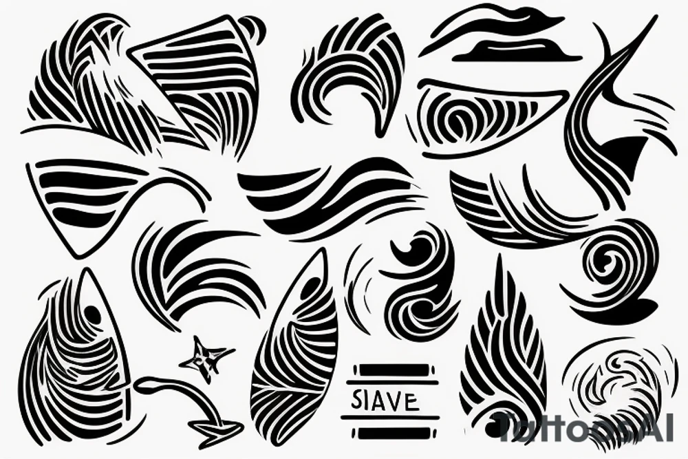 A small wave with a surfboard tattoo idea