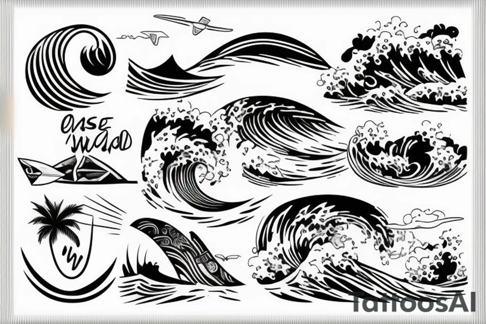A small wave with a surfboard tattoo idea