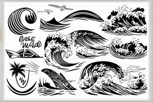 A small wave with a surfboard tattoo idea