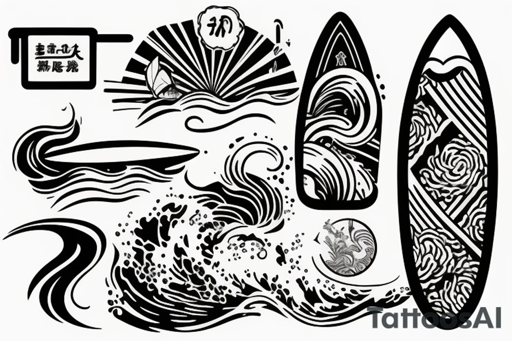 A small wave with a surfboard tattoo idea