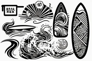 A small wave with a surfboard tattoo idea