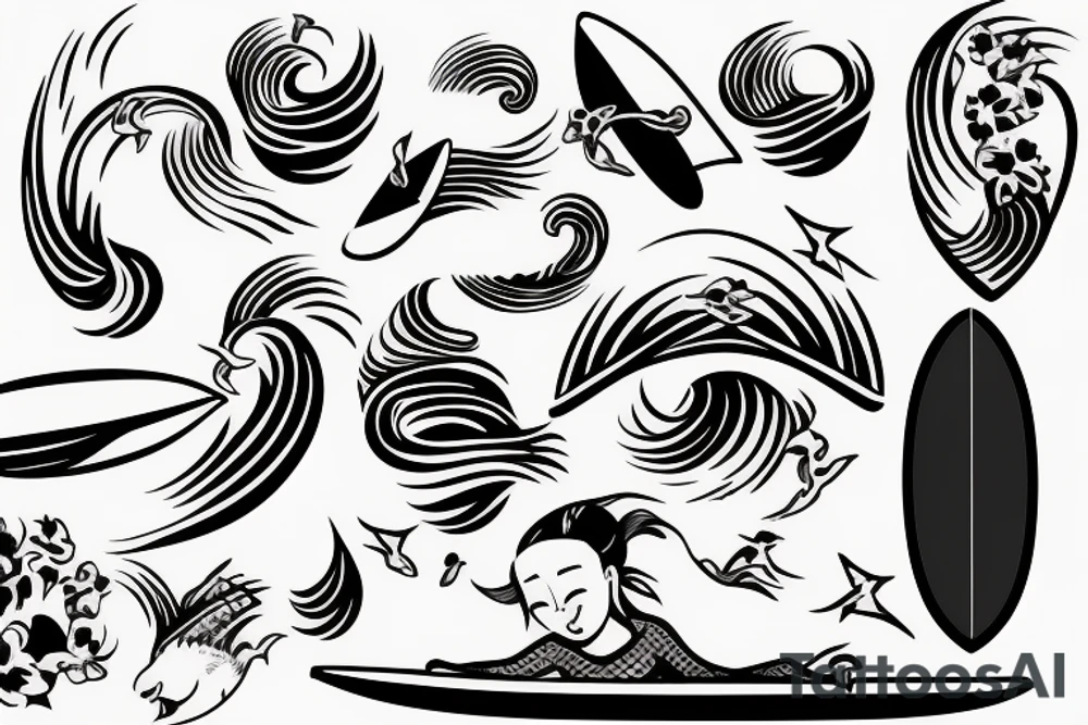 A small wave with a surfboard tattoo idea
