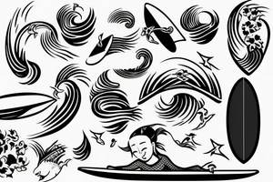 A small wave with a surfboard tattoo idea