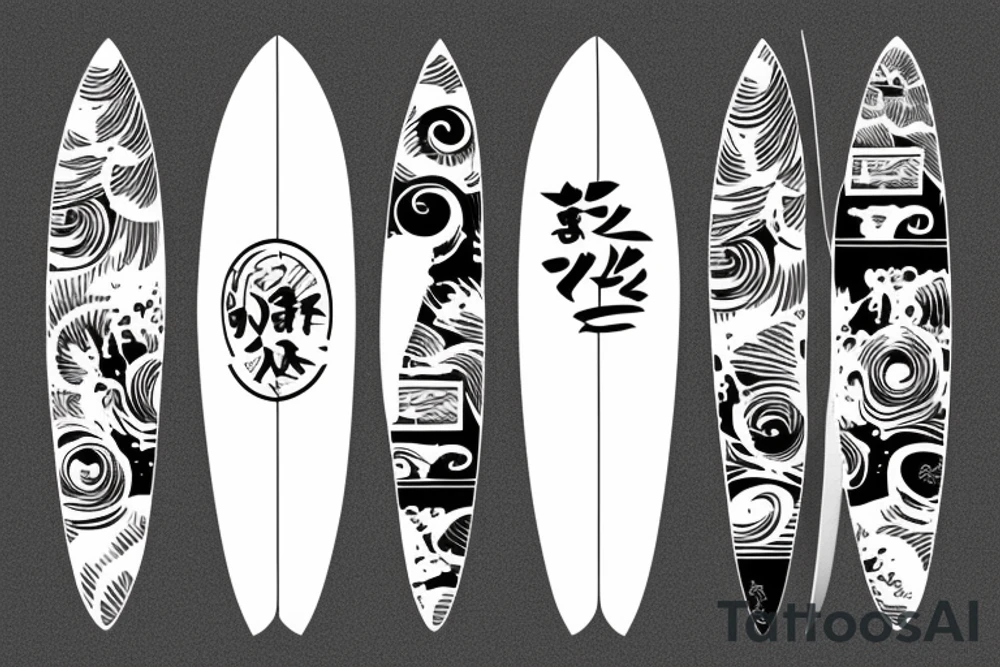 A small wave with a surfboard tattoo idea