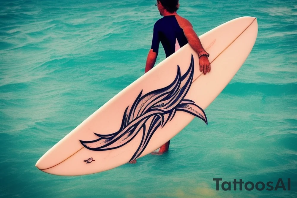 A small wave tattoo with a surfboard resting on top of it is a classic design that represents the fun and adventurous spirit of surfing. This design can symbolize the shared love of the ocean and surfing that you and your brothers share. It can also serve as a reminder of the times you spent together riding the waves and enjoying the beach. tattoo idea