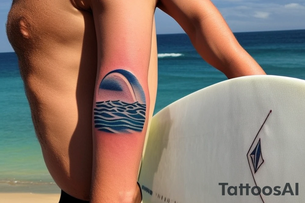 A small wave tattoo with a surfboard resting on top of it is a classic design that represents the fun and adventurous spirit of surfing. This design can symbolize the shared love of the ocean and surfing that you and your brothers share. It can also serve as a reminder of the times you spent together riding the waves and enjoying the beach. tattoo idea