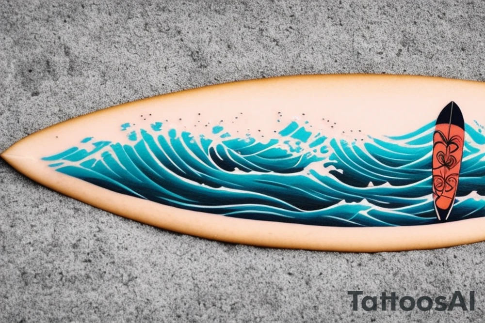 A small wave tattoo with a surfboard resting on top of it is a classic design that represents the fun and adventurous spirit of surfing. This design can symbolize the shared love of the ocean and surfing that you and your brothers share. It can also serve as a reminder of the times you spent together riding the waves and enjoying the beach. tattoo idea