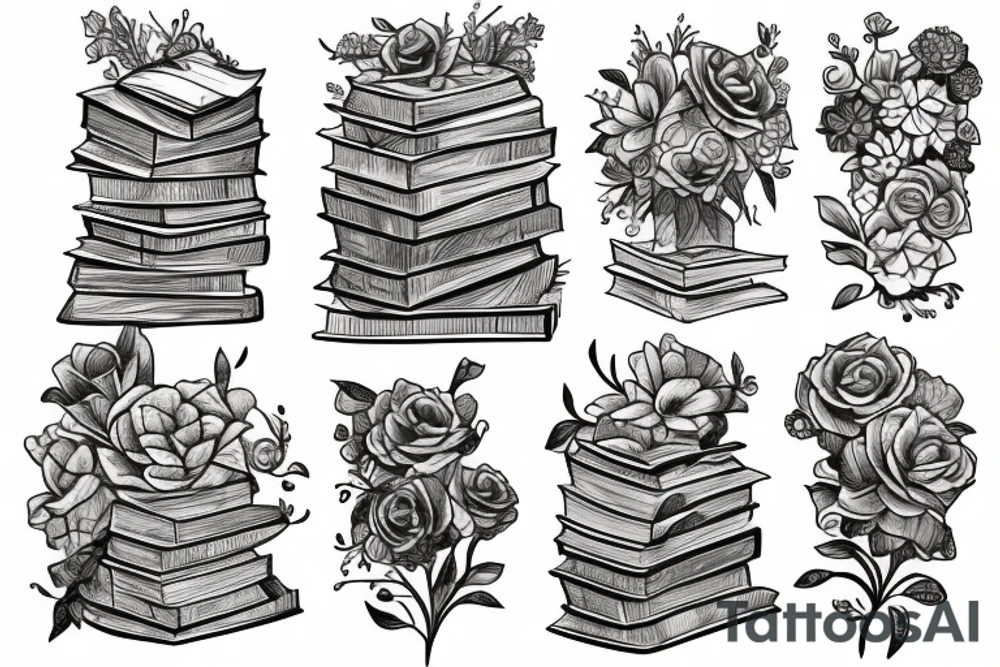 book stack, flowers tattoo idea
