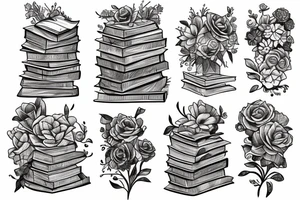 book stack, flowers tattoo idea