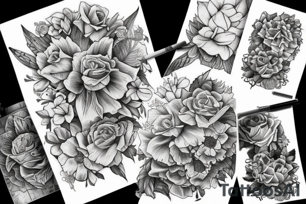 book stack, flowers, fantasy tattoo idea