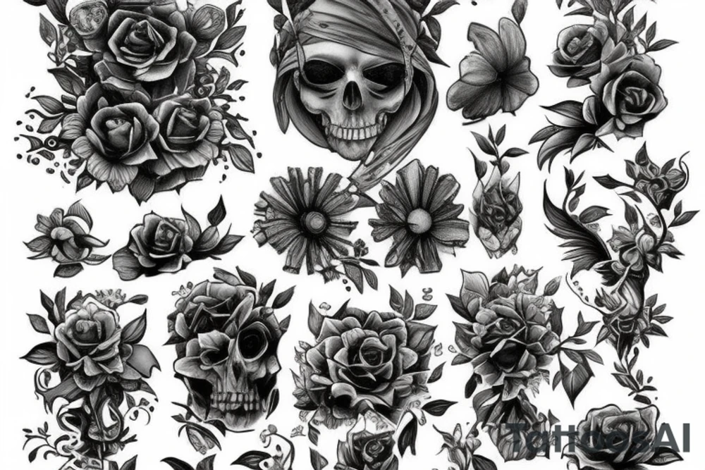 book stack, flowers, fantasy tattoo idea