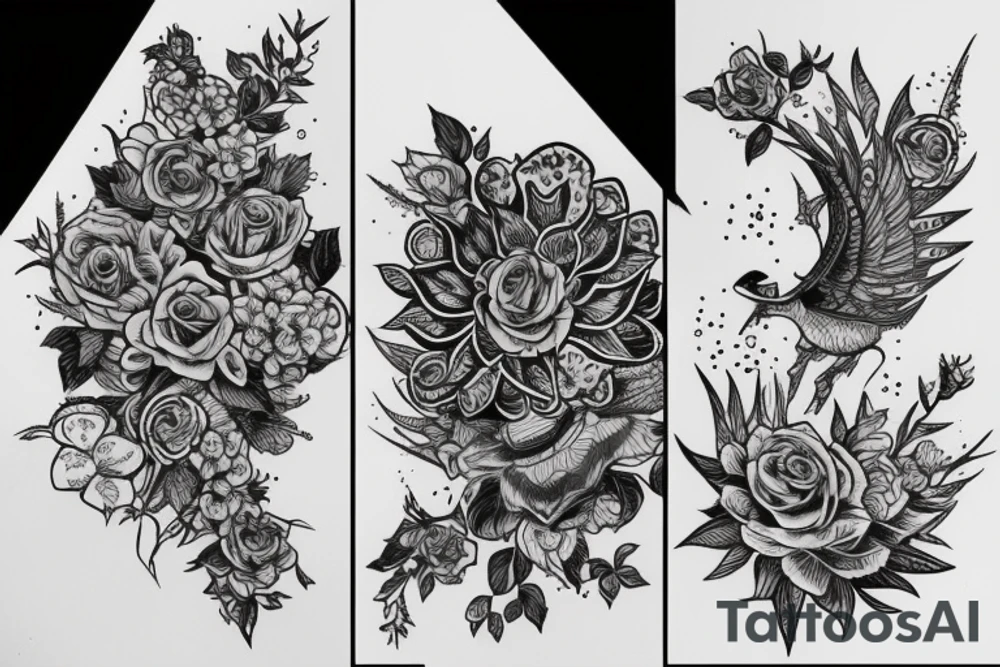 Цветы чёрный фон tattoo idea