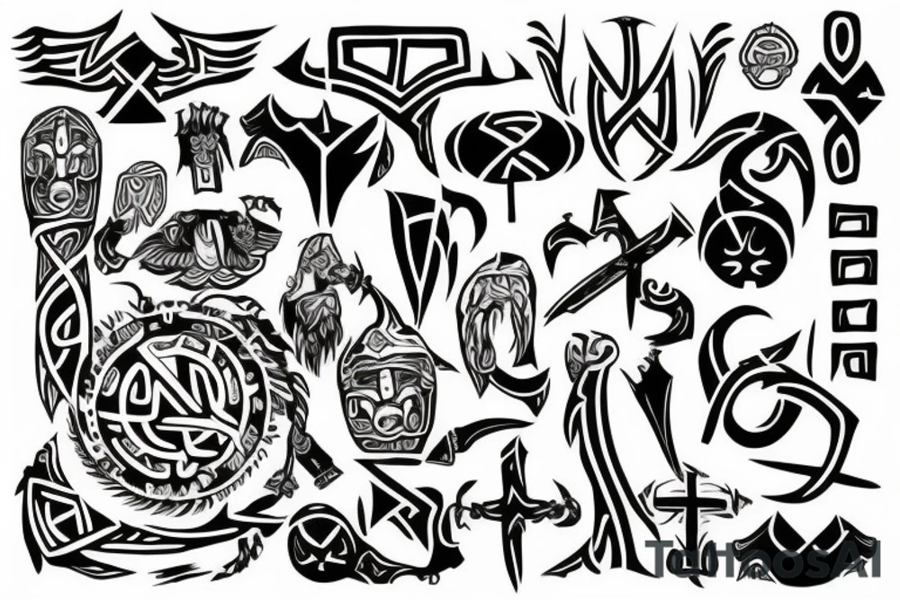 Grim viking rune mural tattoo idea