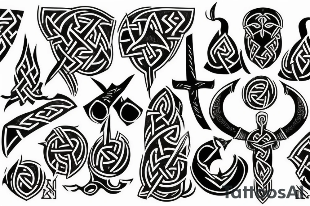 Grim viking rune mural tattoo idea