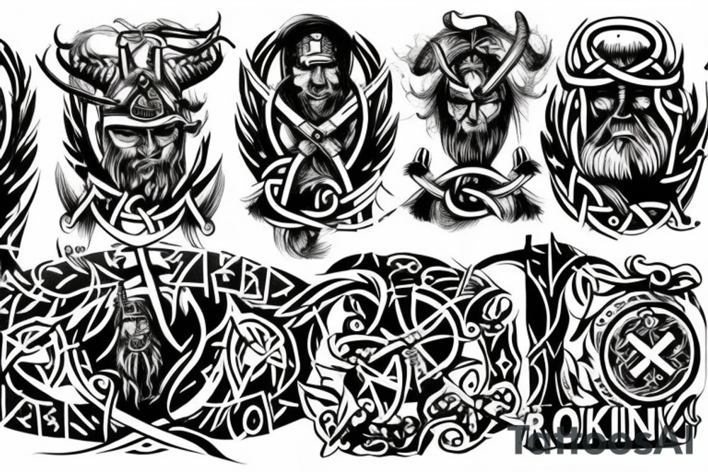 Grim viking rune mural tattoo idea