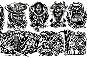 Grim viking rune mural tattoo idea