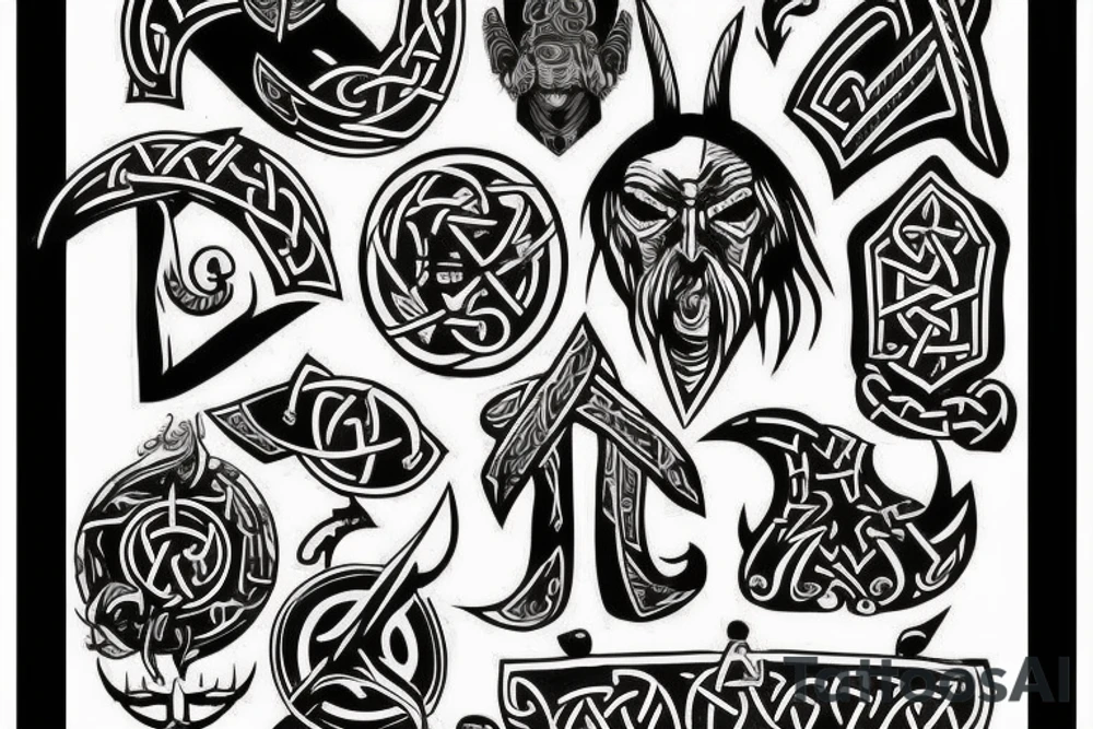Grim viking rune mural tattoo idea