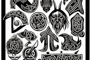 Grim viking rune mural tattoo idea