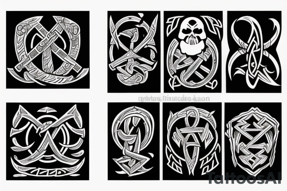 Grim viking rune mural tattoo idea