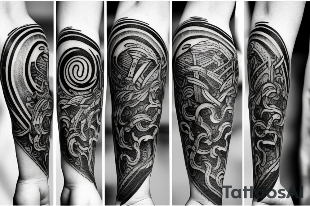Grim viking rune sleeve tattoo idea