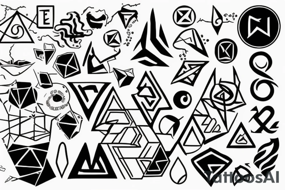 Elemental symbols, geometric, line work tattoo idea