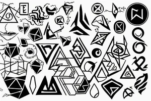 Elemental symbols, geometric, line work tattoo idea