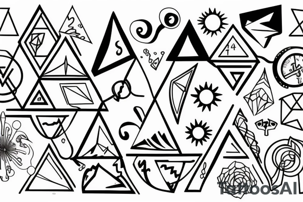Elemental symbols, geometric, line work tattoo idea