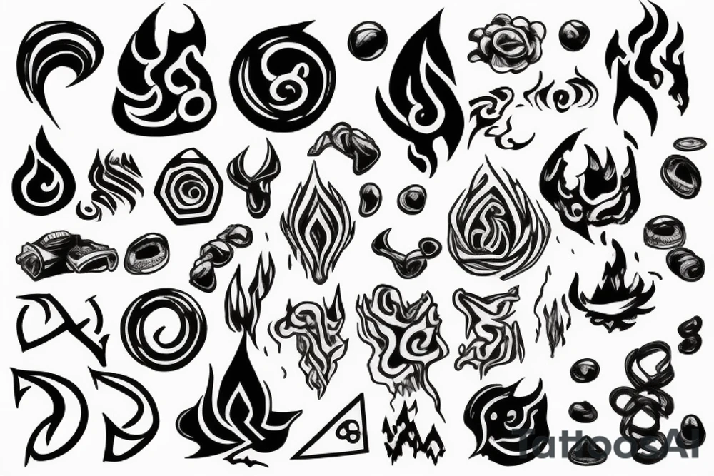 Elemental symbols, line work tattoo idea