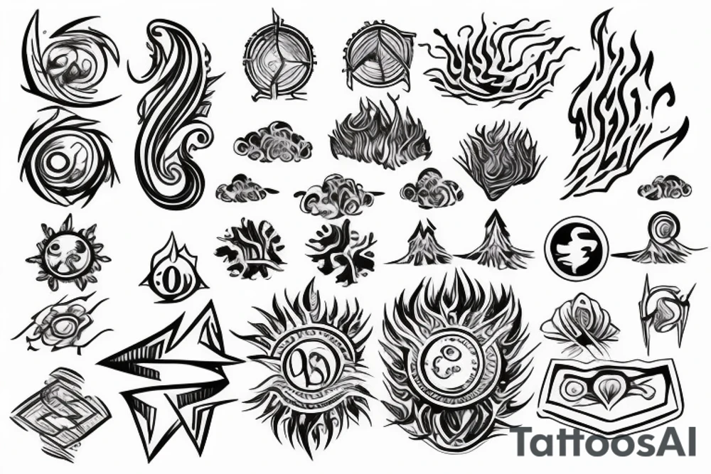 Elemental symbols, line work tattoo idea
