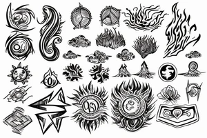 Elemental symbols, line work tattoo idea