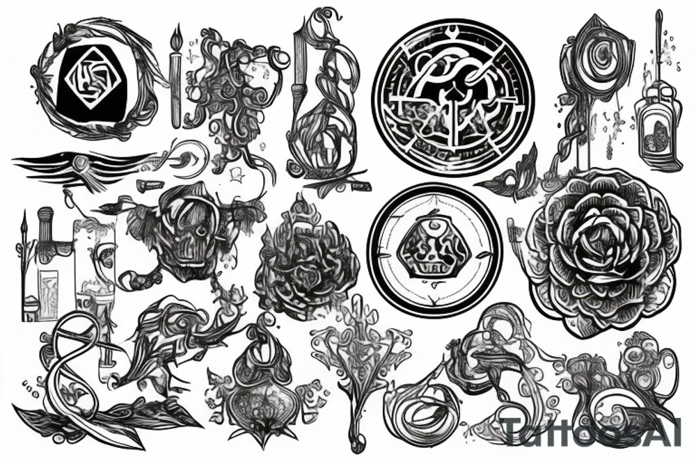 Alchemy symbols line work tattoo idea