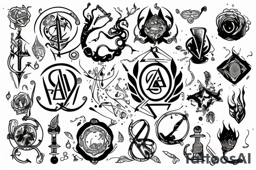 Alchemy symbols line work tattoo idea
