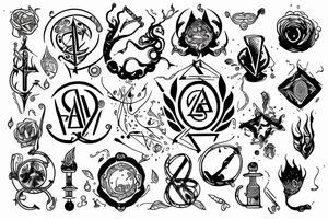 Alchemy symbols line work tattoo idea